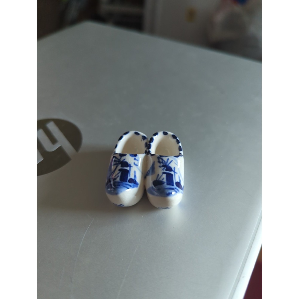 Vintage Miniature Delft Blue Ceramic Holland Clog Shoes